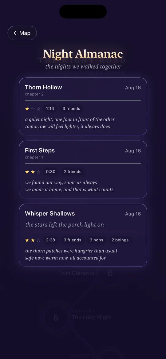 The Night Almanac, a journal of nights already walked, each with its stars and its own written line.